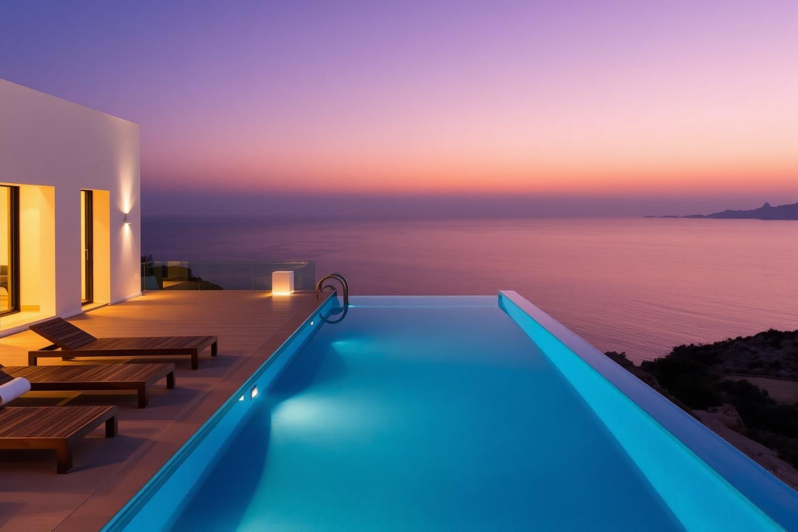 Terrasse de villa au coucher du soleil